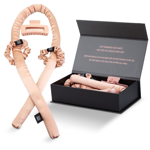 Silk Heatless Curling Rod Set | Hair Rollers for Heatless Curls | Mulberry Silk for Bouncy Voluminous Curls | Overnight Curls to Sleep in | Heatless Curling Rod Headband Hair Wrap Set-All Hair Types