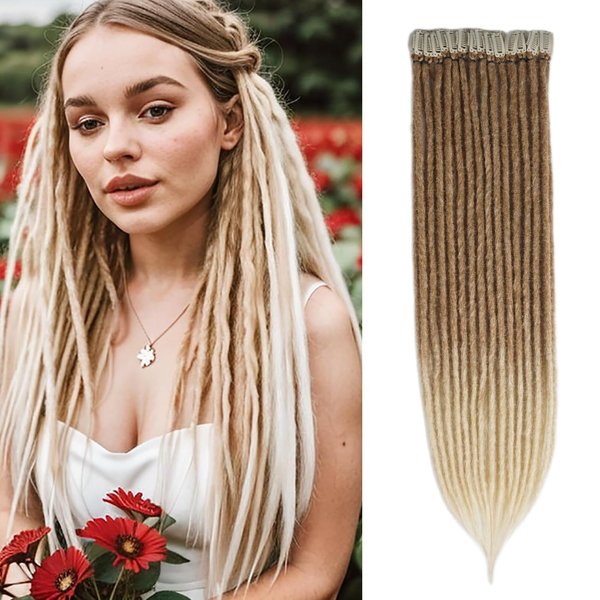 Kyriena Clip in Dreadlock Hair Extensions, 6PCS Clip in Dreads Hair Extensions Baby Braids, 24 Inch Synthetic Single Ended Dreadlocks Hairpieces