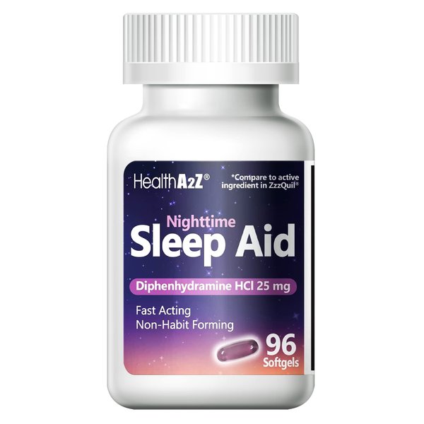 HealthA2Z Sleep Aid, Diphenhydramine HCl 25mg Softgels, Supports Deeper, Restful Sleeping, Non Habit-Forming (72 Softgels)