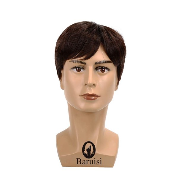 Baruisi Mens Short Brown Wig Natural Hair Replacement Synthetic Costume Halloween Full Wigs