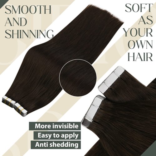 Sunny Hair Tape in Extensions Straight Skin Weft Tape in Hair Extensions Invisible Tape in Hair Extensions Human Hair 20Pcs Hair Extensions Real Human Hair Darkest Brown 18inch
