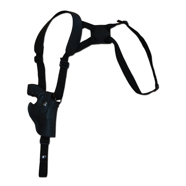 Barsony Black Leather Vertical Cross Harness Shoulder Holster for S&W 40 442 638 642 940 right