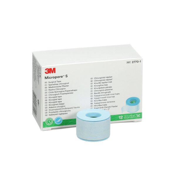 3M™ Micropore™ S Surgical Tape, 2770-1, 1 inch x 5.5 yard (2.5 cm x 5 m), 12 Roll/Carton, 10 Carton/Case