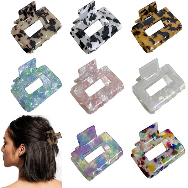 8Pcs Hair Claw Clips, BetterJonny Hair Clips Square Hair Jaw Clips Hair Accessories for Women Medium Hair Clips Tortoise Barrettes Hair Accessories
