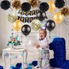 Black Gold Birthday Party Decorations Kit - Happy Birthday Banner, Spiral Charm，Paper Flower Ball, Latex Balloon and Confetti Balloons for Girls Boys Birthday Party Supplies