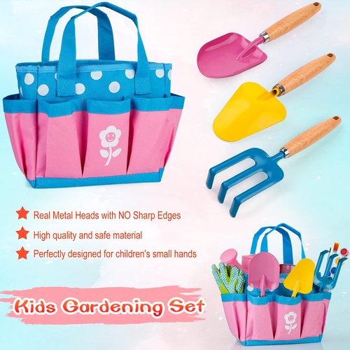 Kids Gardening Tools Set, Kids Gardening Plant and Paint Arts Crafts Set Gifts for Kids Aged 5-12, Wooden Garden Tools with Apron, Watering Can, Gloves & Painting Accessories, Easter Gifts for Girls