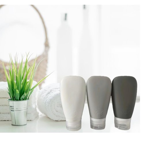 LYOB Travel Bottles for Toiletries Leak Proof Silicone for Men,TSA 3oz, Containers- BPA Free, Grab-and-Go Refillable Liquid Accessories for Shampoo, Lotion & More 3-pk (Black-Gray-White)