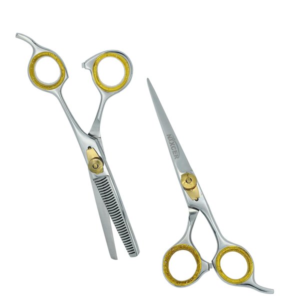 Nixcer Hair Cutting & Thinning/Texturizing Shears Set Professional Hair Cutting Scissors Set - 6.5” Length - Premium Shears For Salon & Home Use Razor Edge Barber Scissors (Silver - NSC012)