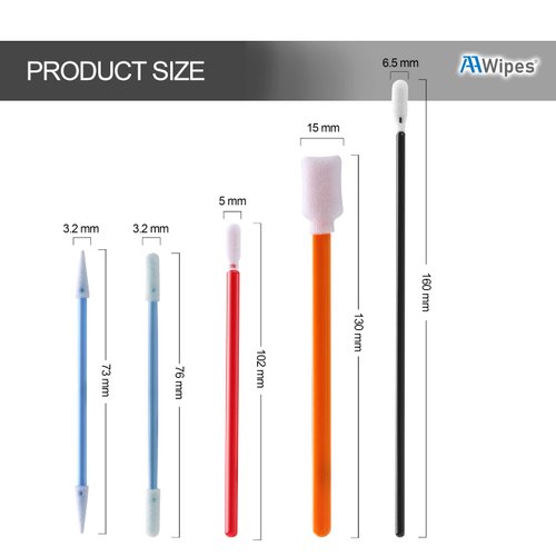 AAwipes Cleanroom Foam Tip Swab Set (5 Colors & Styles, 100 Pack) - Assorted Multi-Use Cleaning Swabs for Camera, Optical Lens, Arts & Crafts, Painting, Gun, Printer, Auto Detailing (FC502)