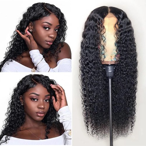 BWDCQMX Lace Front Wigs Long Black Wavy Wig Human Hair for Women 28" Deep Wave Wig with 4" Simulated Scalp for Black Women Human Hair Replacement Wigs for Daily Party Use