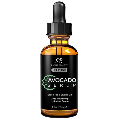 Radha Beauty 2oz Avocado Facial Serum with Hyaluronic Acid, Vitamin E, Jojoba & Green Tea - Moisturizing & Anti-Aging Formula