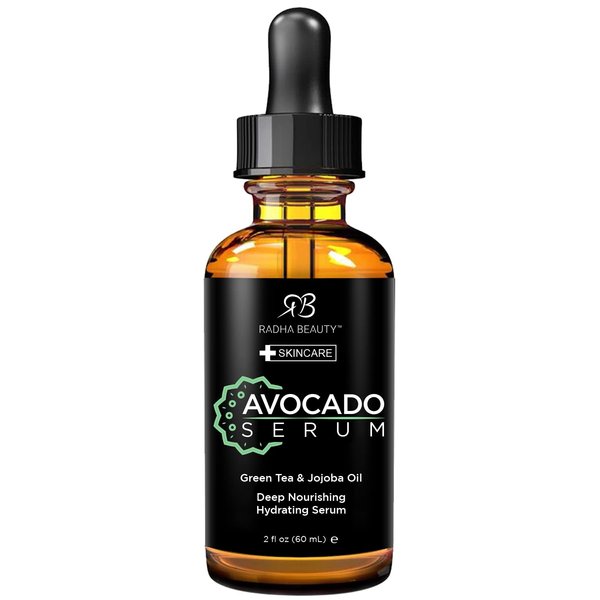Radha Beauty 2oz Avocado Facial Serum with Hyaluronic Acid, Vitamin E, Jojoba & Green Tea - Moisturizing & Anti-Aging Formula