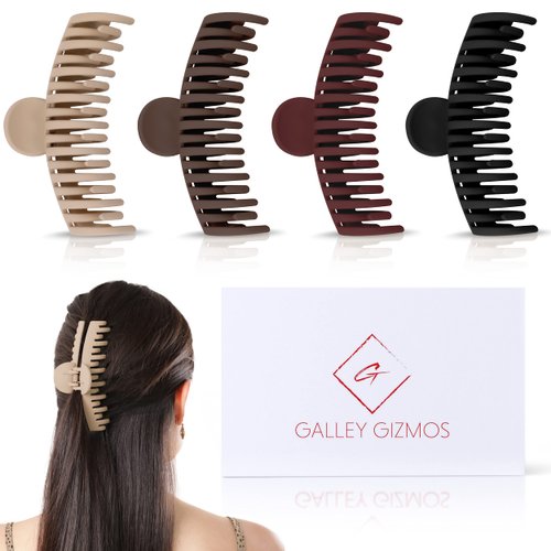 Galley Gizmos Hair Clips for Women or Girls with Thick, Thin, Long, Short, Curly, or Straight Hair Types, For Everyday Fashion, Style or Active Wear, Color Variety, Set of 4