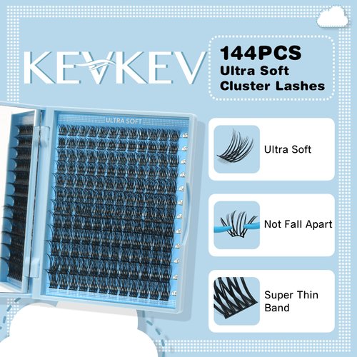 Lash Clusters 144 Pcs Cluster Lashes Fluffy Eyelash Clusters DIY Cluster Eyelash Extensions(Marshmallow,D-10-18mix)
