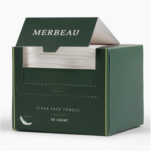 Merbeau Clean Facial Towels for Sensitive Skin, 100% Biobased Face Towels, 50 Count, Ultra Soft, Makeup Remover Dry Wipes