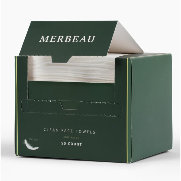 Merbeau Clean Facial Towels for Sensitive Skin, 100% Biobased Face Towels, 50 Count, Ultra Soft, Makeup Remover Dry Wipes