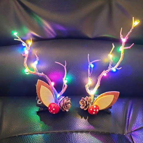 Woent LED Christmas Glowing Hairpin Light up Elk Antlers Feathers Headdress Simulation Tree Branch Hair Clips (Colorful Light 1)