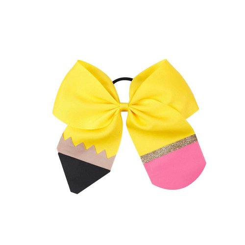 Yellow Pencil School Bow Pencil Ponytail Holder Yellow Hair Ring Tie Bowknot BBG28 (Yellow)