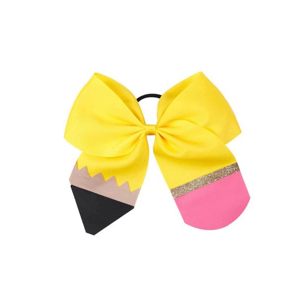 Yellow Pencil School Bow Pencil Ponytail Holder Yellow Hair Ring Tie Bowknot BBG28 (Yellow)