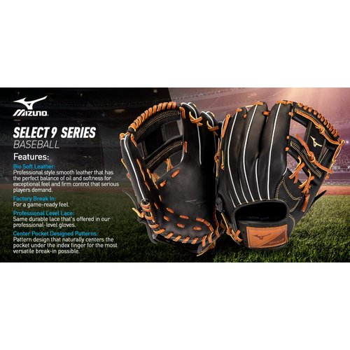 Mizuno GSN1250 Select 9 Outfield Baseball Glove 12.5" , Left Hand Throw, BLACK-BROWN