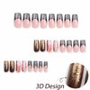 BABALAL Square Press on Nails Long Fake Nails French Tip Glue on Nails Brown Chrome Acrylic Nails 3d Water Wave Design Squoval Stick on False Nails 24Pcs Y2k Manicure Nails for Women and Girls