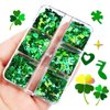 6 Grids St. Patrick's Day Nail Art Sequins 3D Shamrock Nail Decals Mixed Stars Heart Leaves Clover Nail Designs Holographic Nail Glitter Flakes for Women DIY St Patricks Day Nail Decorations