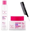 Kuss Comb + Schwarzkapf BC Bonocure COLOR FREEZE pH 4.5 SILVER Shampoo & SILVER Treatment DUO SET for Grey & Lightened Hair, (w/Steel Pin Rat Tail Comb) (Shampoo (8.4 oz) + Treatment (6.7 oz))