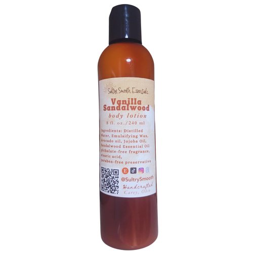 Vanilla Sandalwood handmade body lotion - all natural, ultra-rich Avocado oil, blend of sandalwood and warm vanilla. (4 oz)
