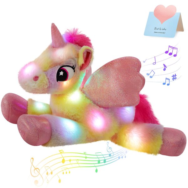 Glow Guards Athoinsu Rainbow Unicorn Stuffed Animal Plush Reversible Glitter Sequins Children's Day Birthday Holiday Christmas Valentine's Day Gifts for Girls Toddlers, White, 18"