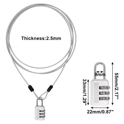 ZHMEINA 3Pcs 6.6Ft Silver Long Security Cable Lock, 2.5mm Security Cables with Loops Double Loops Steel Bike Lock Cable Long Cables Locks Wire for Outdoor Clothesline Luggage