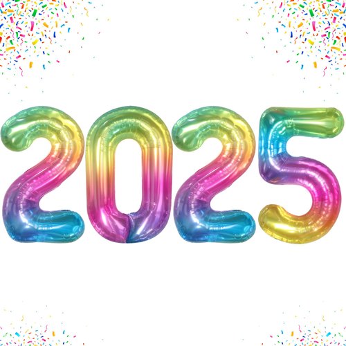 KatchOn, Giant Rainbow 2025 Balloons Numbers - 42 Inch, New Years Balloons | 2025 Neon Balloons for Neon New Years Eve Party Supplies 2025 | Foil 2025 Rainbow Balloon, Happy New Years Decorations 2025
