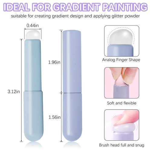 Vnjaoi 2 Pcs Silicone Nail Brush with Cap Picking Dotting Gradient Pen Brush, Beveled Head Nail Ombre Brush, Acrylic Nail Painting Brush for French Nail Tip Design Manicure DIY Tools