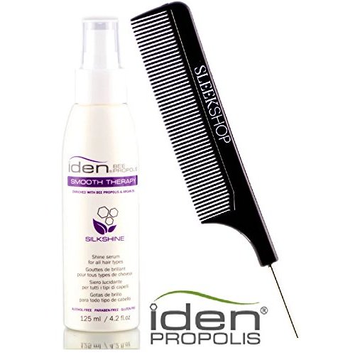 Iden Bee Propolis Smooth Therapy SILKSHINE Shine Serum for ALL HAIR TYPES (with Sleek Steel Pin Tail Comb) (4.2 oz / 125 ml)