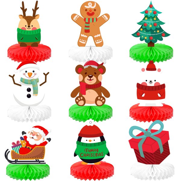 KatchOn, Christmas Centerpieces for Tables - Pack of 9 | Christmas Honeycomb Centerpieces for Tables | Christmas Table Centerpieces for Honeycomb Christmas Decorations | Christmas Table Decorations