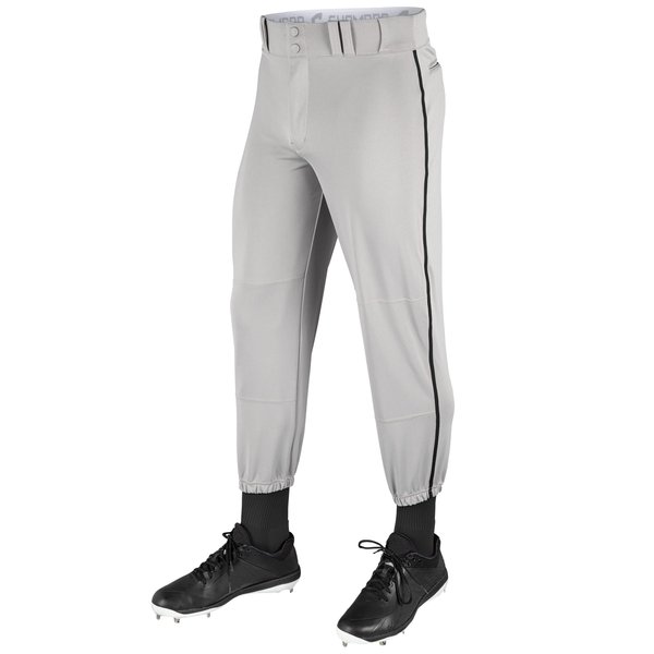 Champro Traditional Fit Triple Crown Classic Baseball Pants with Contrast-Color Braid Piping and Reinforced Sliding Areas, Grey, Black Pipe, Small