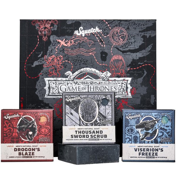 Dr. Squatch The Game of Thrones Collection with Collector’s Box - Men’s Natural 3 Bar Soap Bundle and Game of Thrones Soap for Men