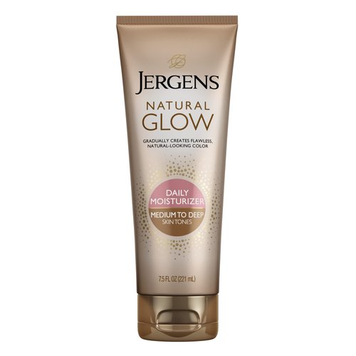 Jergens Natural Glow Sunless Tanning Lotion, Medium to Tan Skin Tone, 7.5 Ounce Daily Moisturizer, featuring Antioxidants and Vitamin E