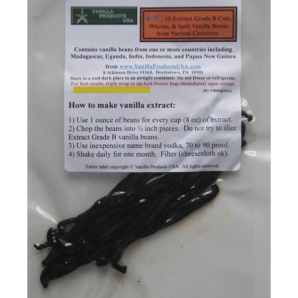 Vanilla Products USA 10 Extract Grade B Vanilla Beans 4~5 inches (12~14 cm)