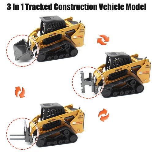 Mostop Construction Truck Toy 3 in 1 Skid Steer Loader with Metal Forklift and Grab Shovel Construction Vehicle, 1/50 Tracked Metal Forklift Truck Toy for Kids Boys Ages 3+