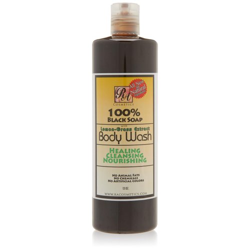RA Cosmetics 100% African Liquid Black Soap Body Wash Lemongrass Scent 13 Fl Oz