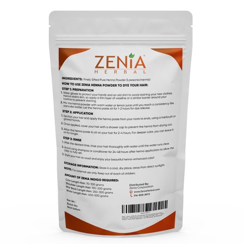 Zenia 100% Pure & Natural Henna Powder (Lawsonia Inermis) | 100 grams (3.5 oz) | Orange-Red Hair Color | Triple Sifted | Fresh from Rajasthan | No Chemicals, No Additives