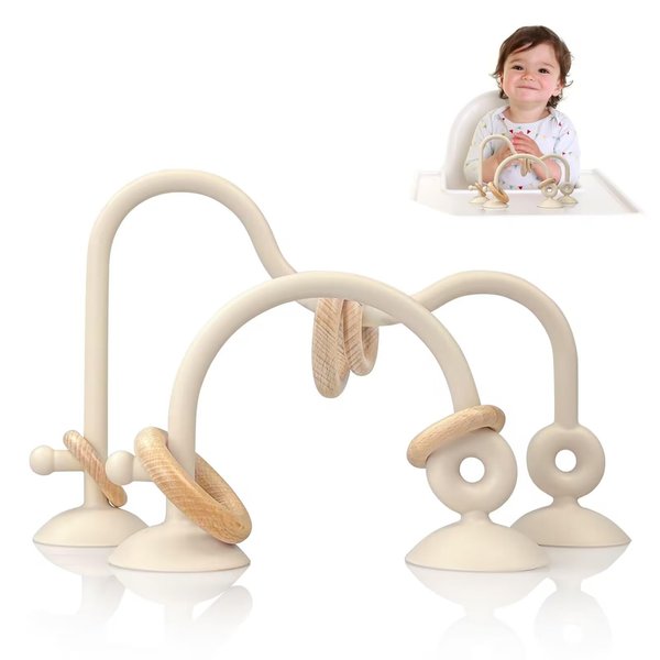 oiimllby Baby Teething Toy, High Chair Suction Cup Toys for Infant Toddlers 0-6M, Food Grade Silicone Teether, Educational Parent-Child Baby Toys, Montessori Sensory Toy for Babies 6-12Months (Beige)