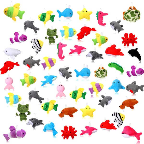 Deekin 100 Pack Mini Stuffed Animals Bulk Operation Christmas Small Plush Animal Toys Tiny Stuffed Animals Critter Keychain Set for Kids Party Favors School Prizes Gift Bags Fillers (Sea Animals)