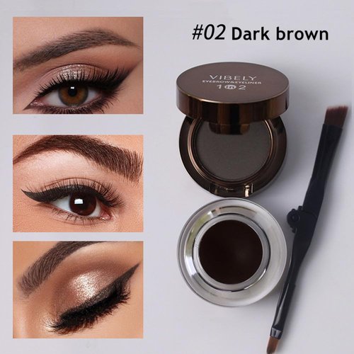 ELSOGO Eyeliner & Eyebrow Powder Makeup Set, Anti-Smudge Long Eyeliner Gel, Professional Waterproof Long-Lasting Eyeliner Brow Kit with Dual-ended Brush (02# Dark Brown)