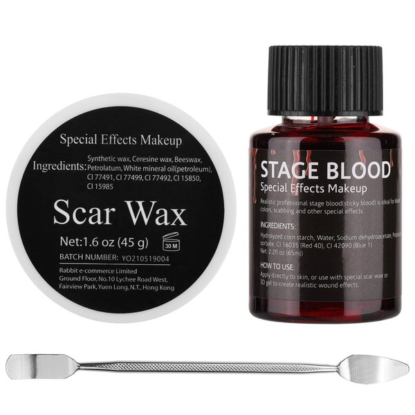 DELISOUL Halloween SFX Makeup Kit,Modeling Scar Wax,Stage Fake Blood With Brush,Spatula Tool,Professional Special Effects Makeup Kit,FX Prosthetic Trauma Wounds For Theater Stage Party Costume Cosplay