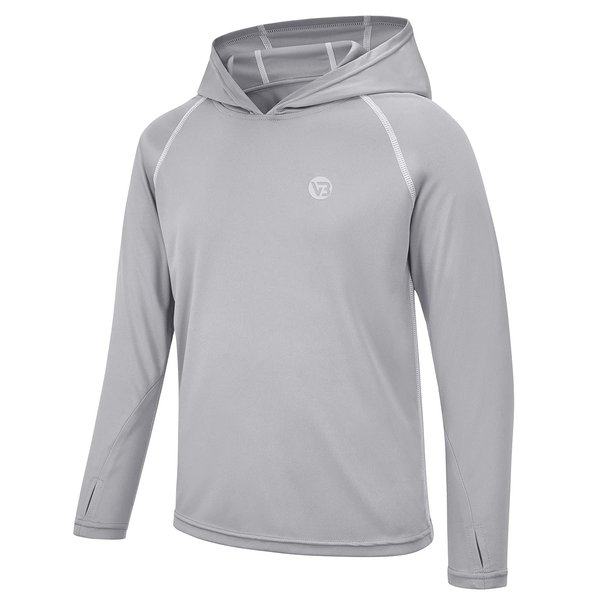 VEOBIKE Youth UPF50+ Sun Shirts Rashguard Quick Dry Long Sleeve Hoodies T-Shirts for Outdoor Sports Thumbholes Grey