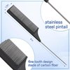 4 Pack Carbon Fiber Rat Tail Combs - Carbon Fiber, Stainless Steel Pintail, Heat Resistant, Hair Comb Set for Braiding, Parting, and Styling, 9 Inches Long - Black Combs for Women and Men