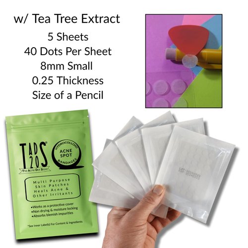[200] SMALL [Tea Tree] Acne Dot Pimple Patches, 8mm FACE Spot Dots, Mask Acne, MASKNE, Cystic Acne, Hydrocolloid Acne Treatment