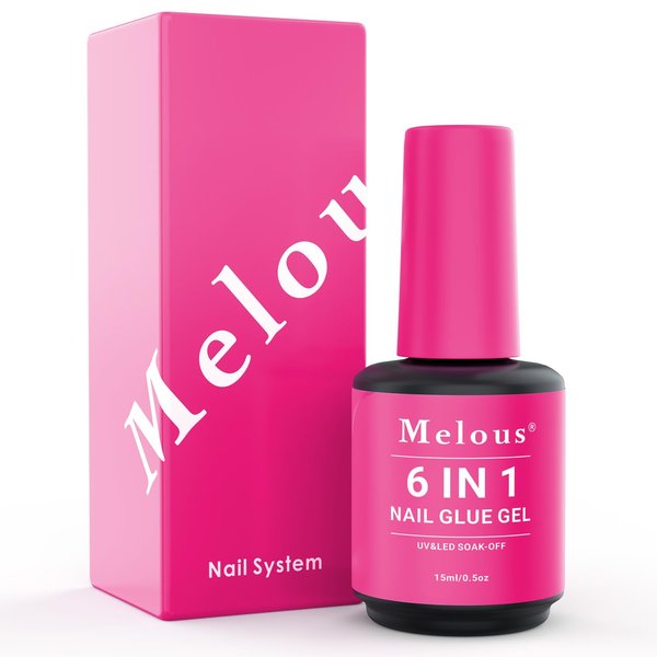 Melous 6 in 1 Gel Nail Glue, Nail Tips Gule for Soft Gel Tips Press on Nails Strong Glue Gel for Nail Extension
