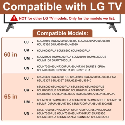 TV Stand Legs for LG TV 60 65 Inch 65UJ6300 65UJ6320 65UJ6540 65UK6200 65UK6500 65UK6500PLA 65UM7300 65UN7300 60UJ6200 60UJ6300 60UK6200 60UM6950 60UN7300 Stand for LG TV Legs Replacement with Screws